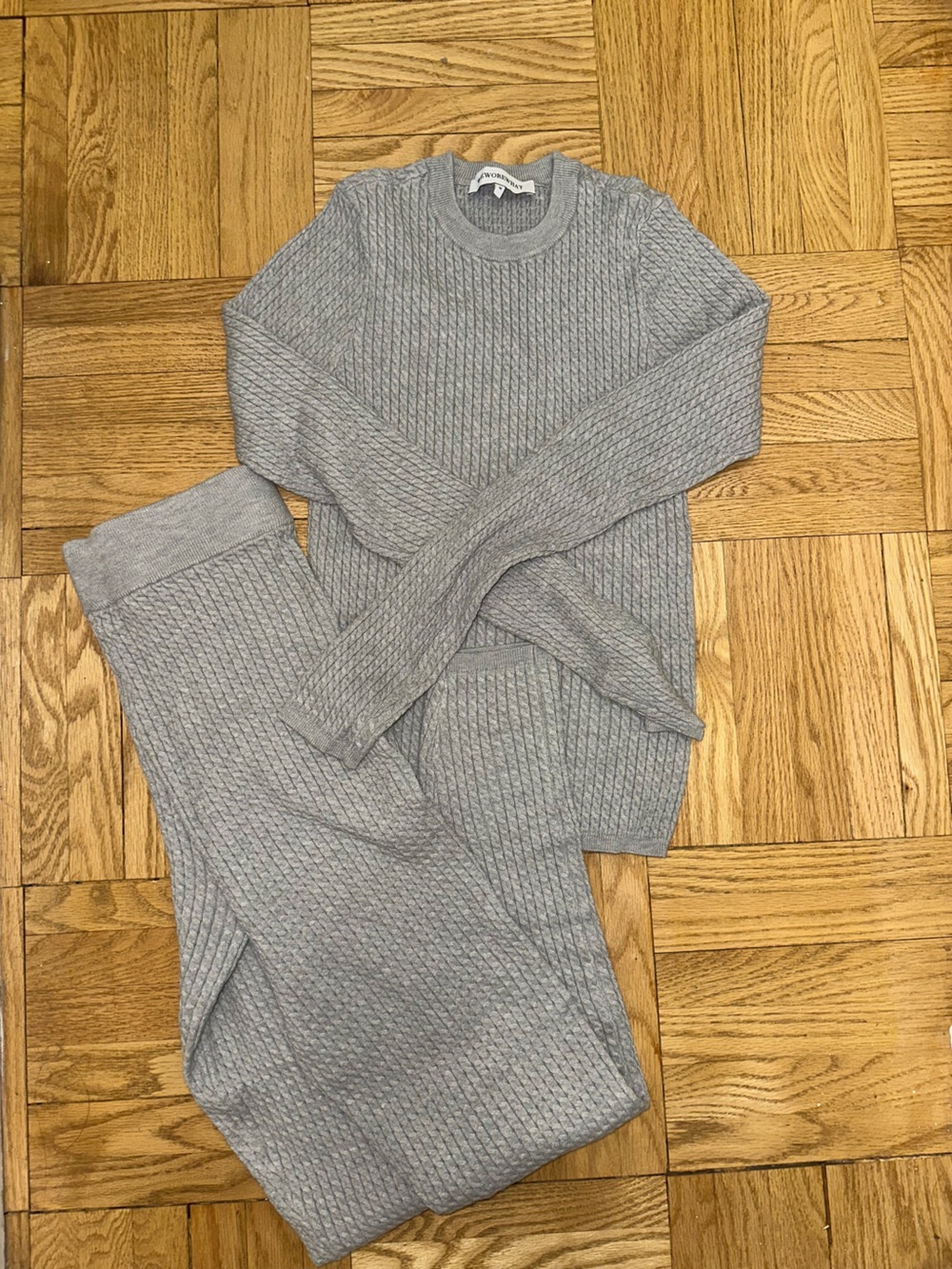 Light Gray We Wore What Cable-Knit Crewneck Sweater / Pants